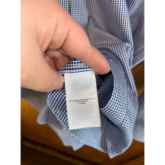 Lands’ End men’s 100% supima cotton button-front blue gingham shirt (15 - 34) - Picture 3 of 4